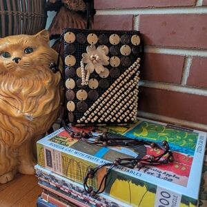 Brown and Tan Beaded Crossbody Bag